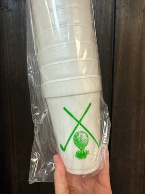 Styrofoam Cups- "Golf Clubs & Tee" Green