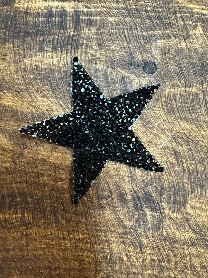 Stoned Beaded Hat Patches- "Black Star" (8cm)