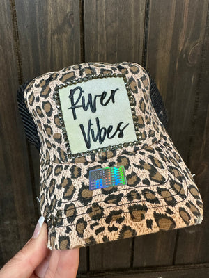 "River Vibes; Black Bling" Cheetah Denim Hat