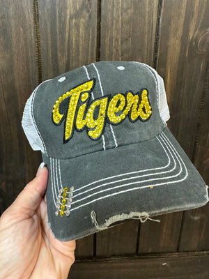 "Tigers; Blinged Out" White Mesh Hat