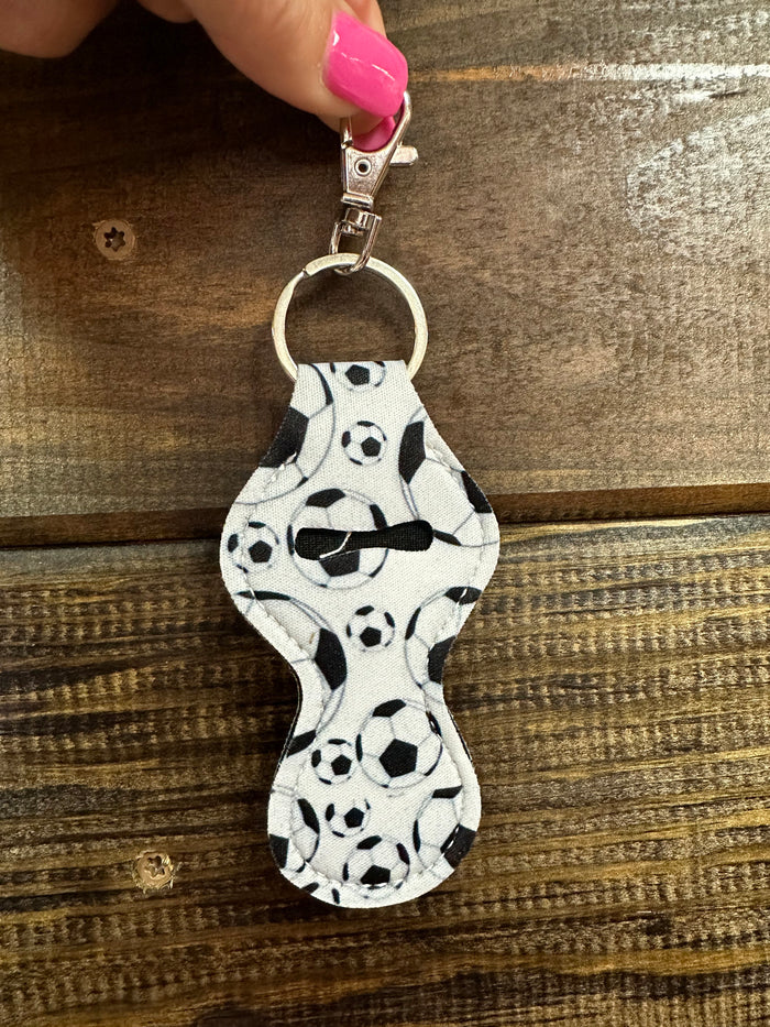 Neoprene Chapstick Keychain- "Soccer" White