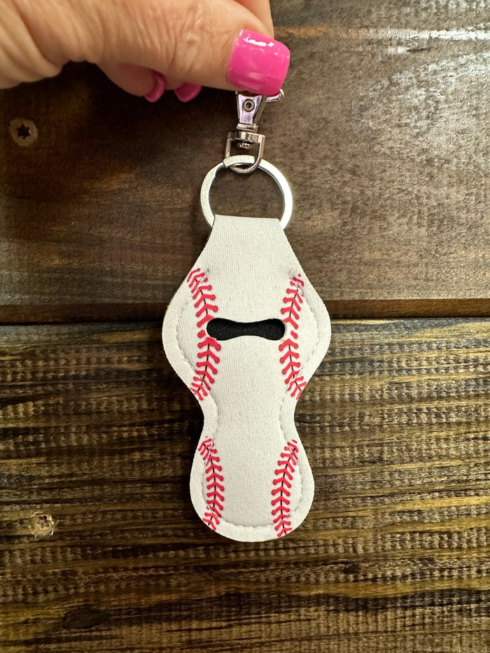 Neoprene Chapstick Keychain- "Baseball" White