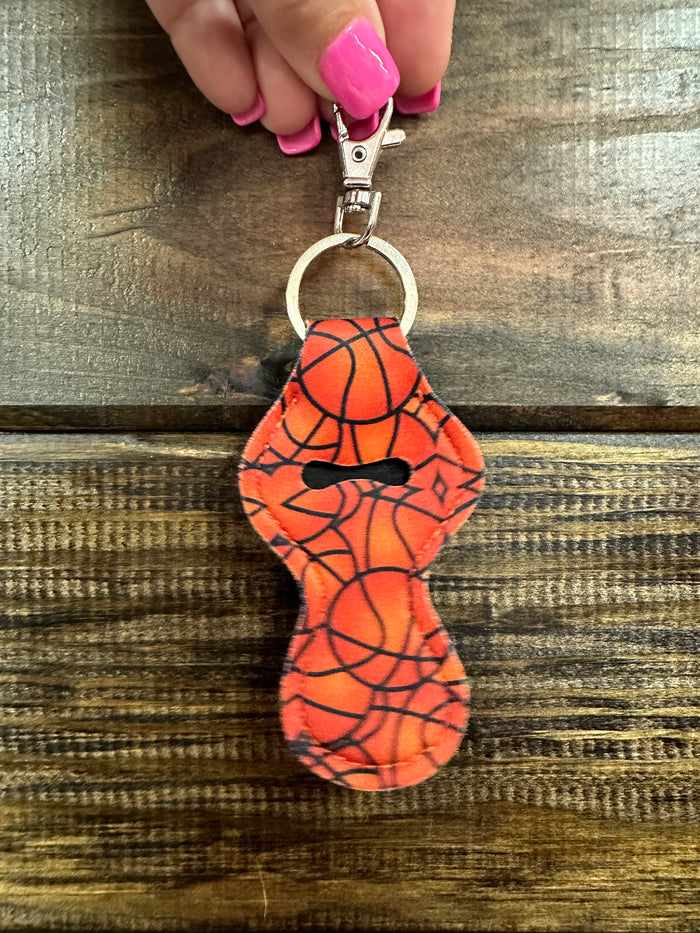 Neoprene Chapstick Keychain- "Basketball" Orange