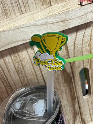 Straw Cover Cap- "Par-Tee Time" Yellow
