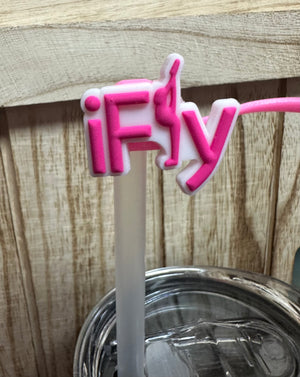 Straw Cover Cap- "iFly" Hot Pink