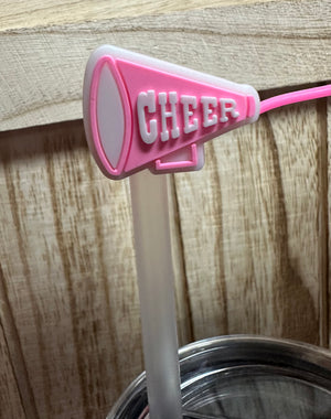 Straw Cover Cap- "Cheer; Megaphone" Light Pink