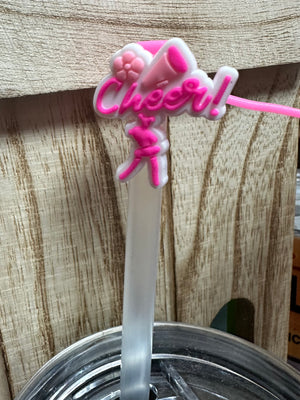 Straw Cover Cap- "Cheer; Flower" Mixed Pink