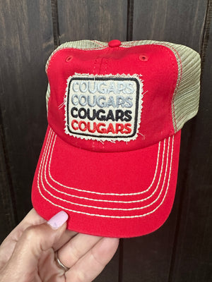 "Cougars Cougars Cougars" Red Denim Patch Hat
