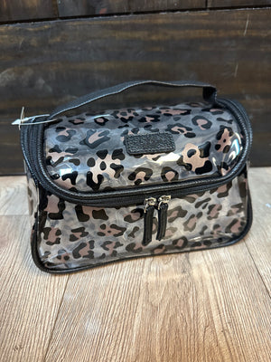 Travel Cosmetics Bag- "Leopard" W/ Black Handle
