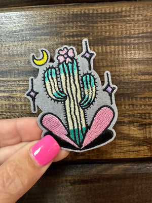 Embroidered Hat Patches- "Cacti & Moon" Grey (2X3)