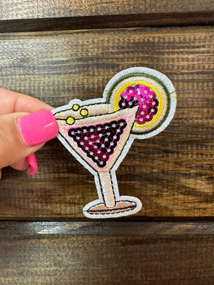 Embroidered Hat Patches- "Lemon Pink Martini" Sequin Accents (2X2.5)