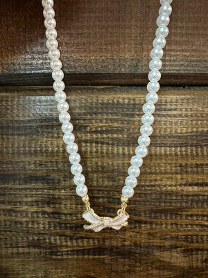Paisley Necklace- "White Bow" Pearls