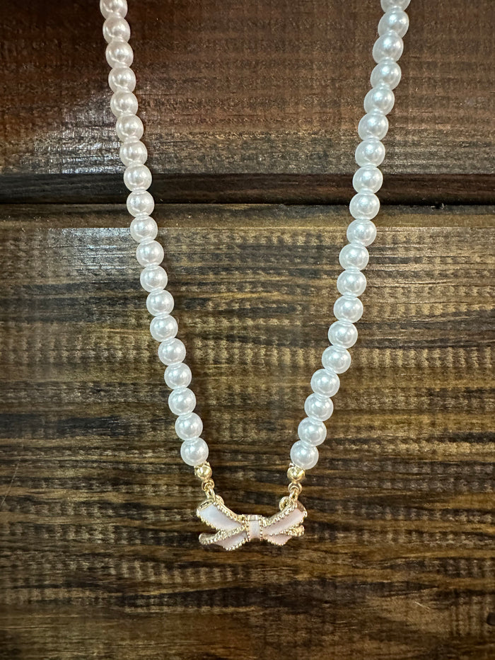 Paisley Necklace- "White Bow" Pearls