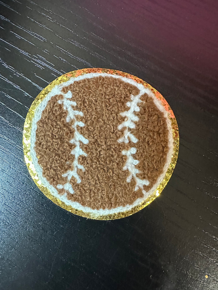 Chenille Hat Patches- "Glitter Baseball" Brown (2.5X2.5)