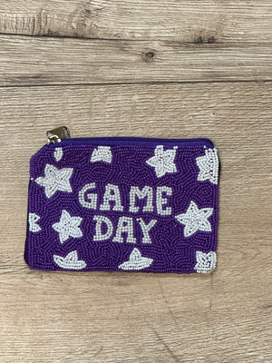 Coin Purse Wallet- "Game Day" Purple & White Stars