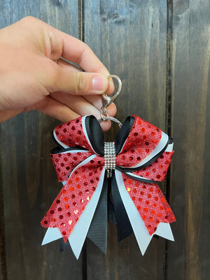 Glitzy Pop Keychains- "Cheer Bow" Red & Black