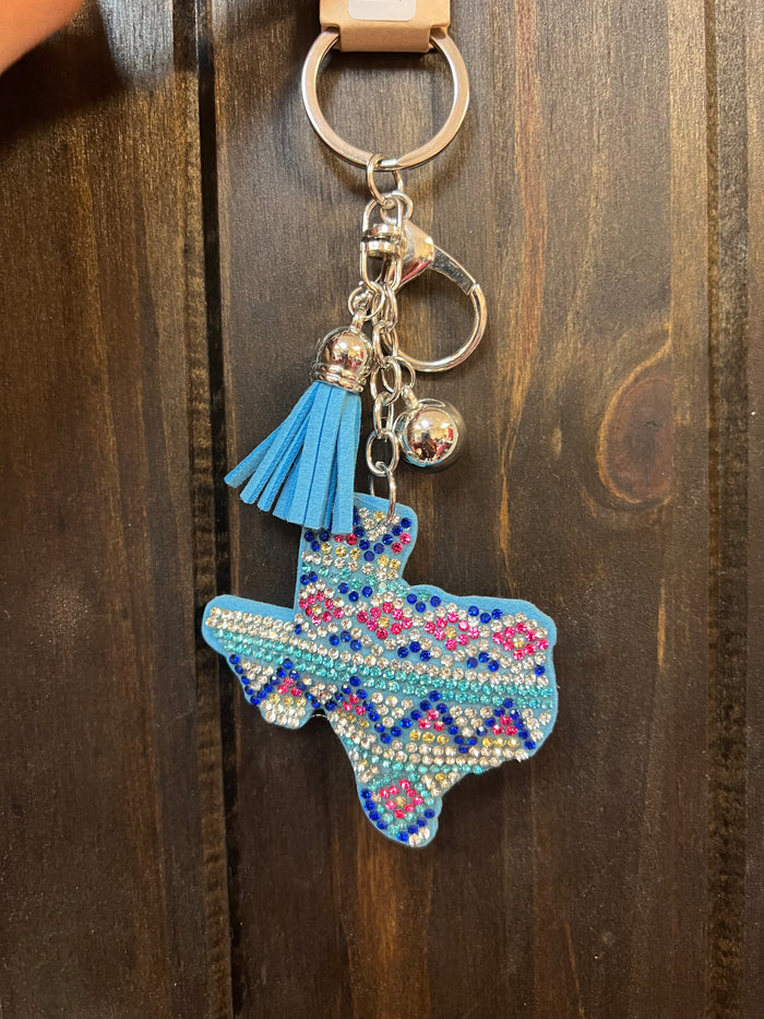 Rhinestone Cowgirl Keychain- Turquoise Aztec Texas