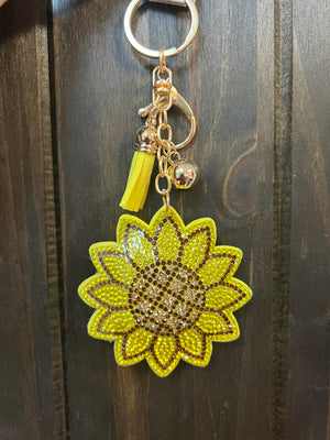 Rhinestone Cowgirl Keychain- Yellow Sunflower