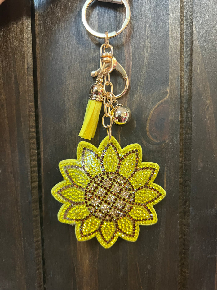 Rhinestone Cowgirl Keychain- Yellow Sunflower