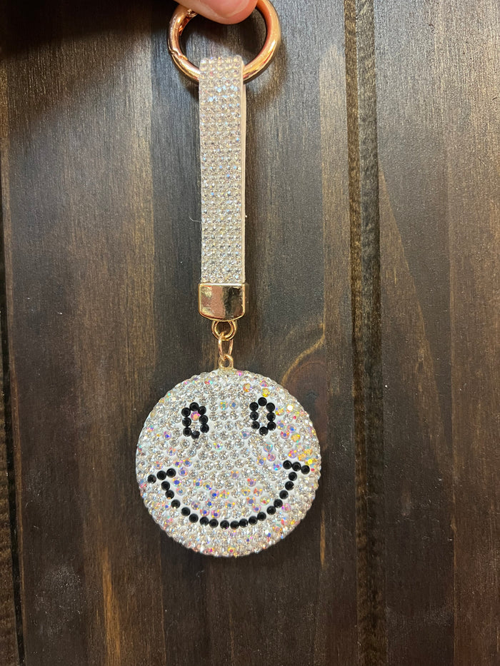 Bling Barbie Keychains- "Smiley Face; White Rhinestone"