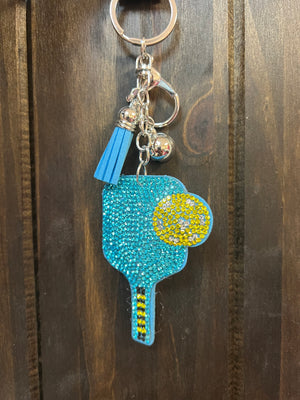 Rhinestone Cowgirl Keychain- Turquoise Pickleball Paddle