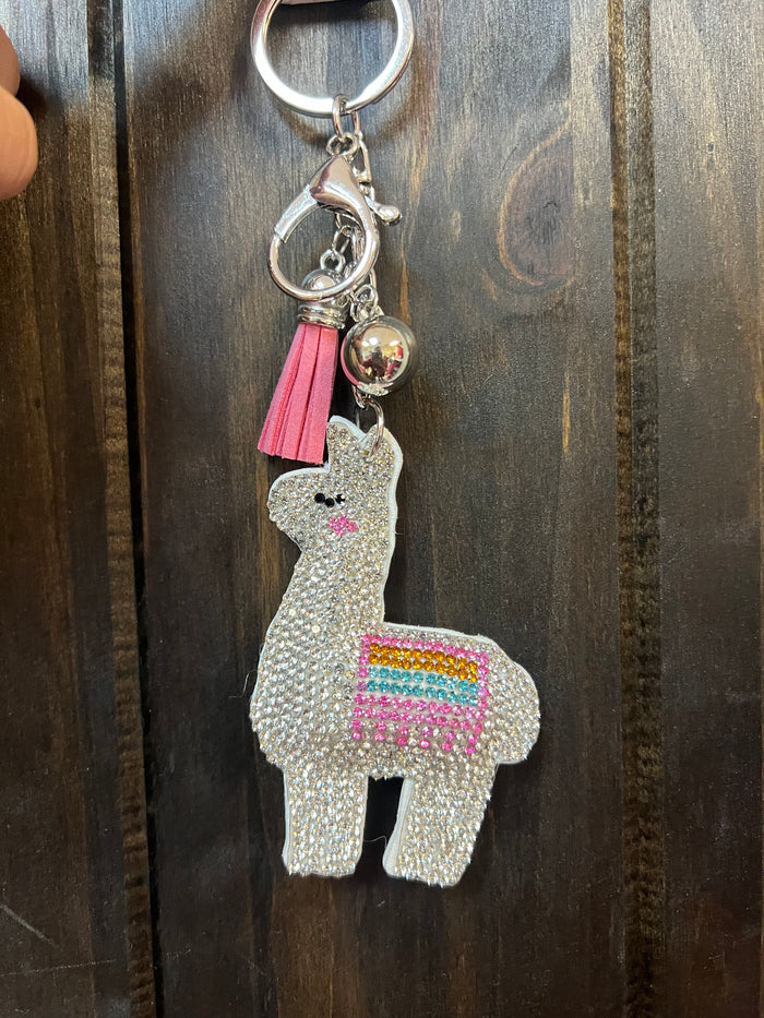 Rhinestone Cowgirl Keychain- White Llama