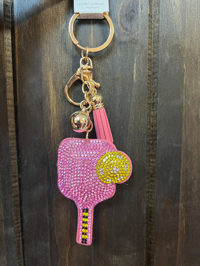 Rhinestone Cowgirl Keychain- Pink Pickleball Paddle