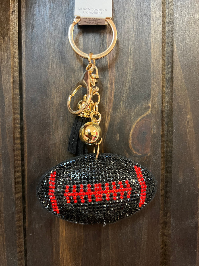 Rhinestone Cowgirl Keychain- Black & Red Football