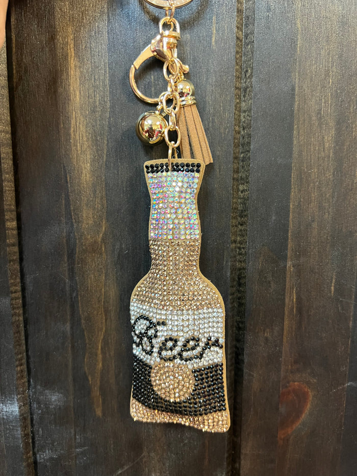 Rhinestone Cowgirl Keychain- Brown Beer