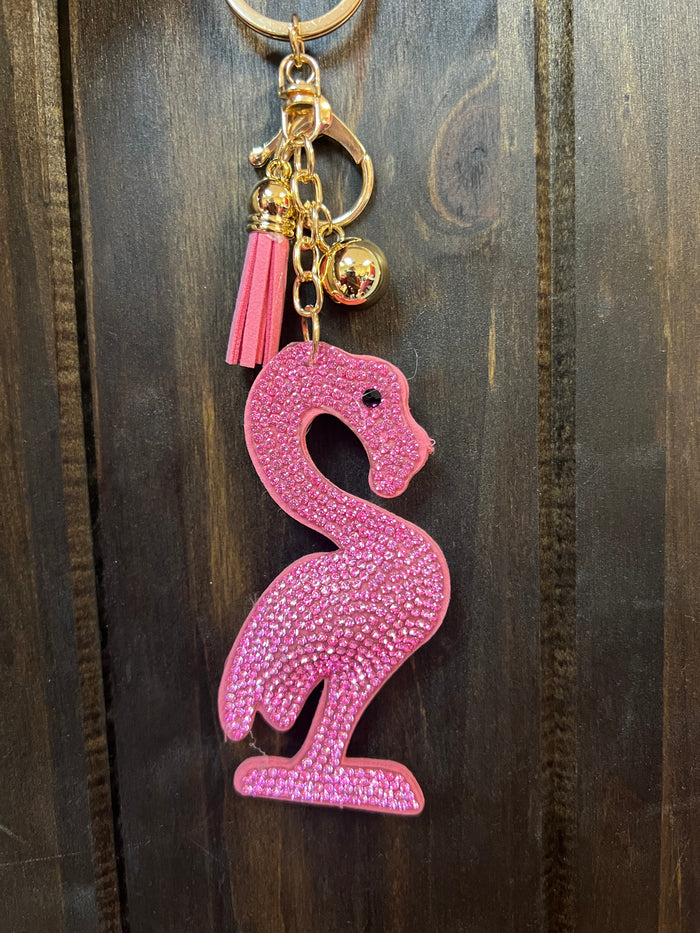 Rhinestone Cowgirl Keychain- Pink Flamingo