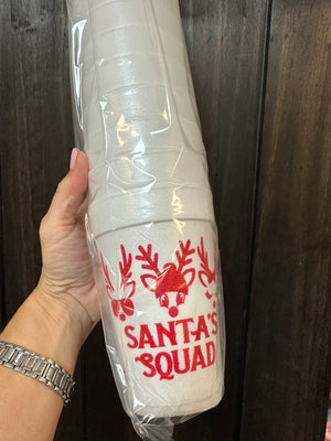 Styrofoam Cups- "Santa's Squad" Red