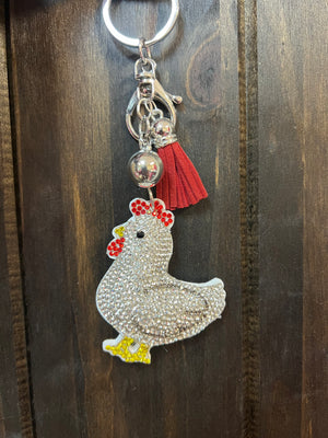 Rhinestone Cowgirl Keychain- White Chicken