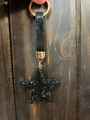 Bling Barbie Keychains- "Star; Black Rhinestone"