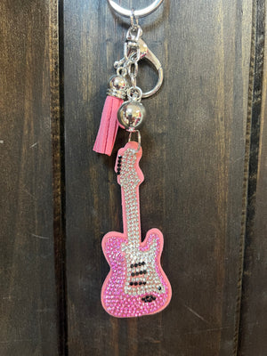 Rhinestone Cowgirl Keychain- Pink Guitar