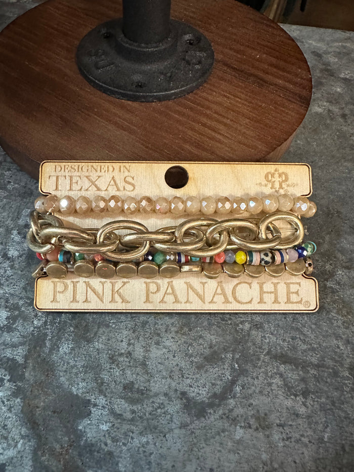 Pink Panache Cluster Bracelets- "Rainbow; Gold Chain"