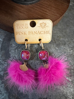 Pink Panache Earrings- "Puffy Rhinestone Dangle" Hot Pink