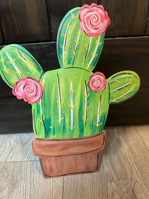 Round Top Collection- "Cactus W/ Pink Flower" Tabletop Décor