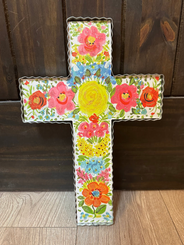 Round Top Collection- "Rainbow Floral Cross" Wall Décor