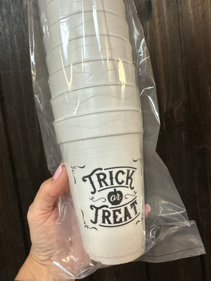 Styrofoam Cups- "Trick Or Treat" Black