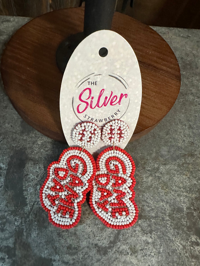 Sugar Crush Earrings- "Game Day" Red Baseball