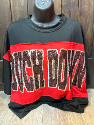 "TOUCHDOWN Sequins" Loose Fit Black Top