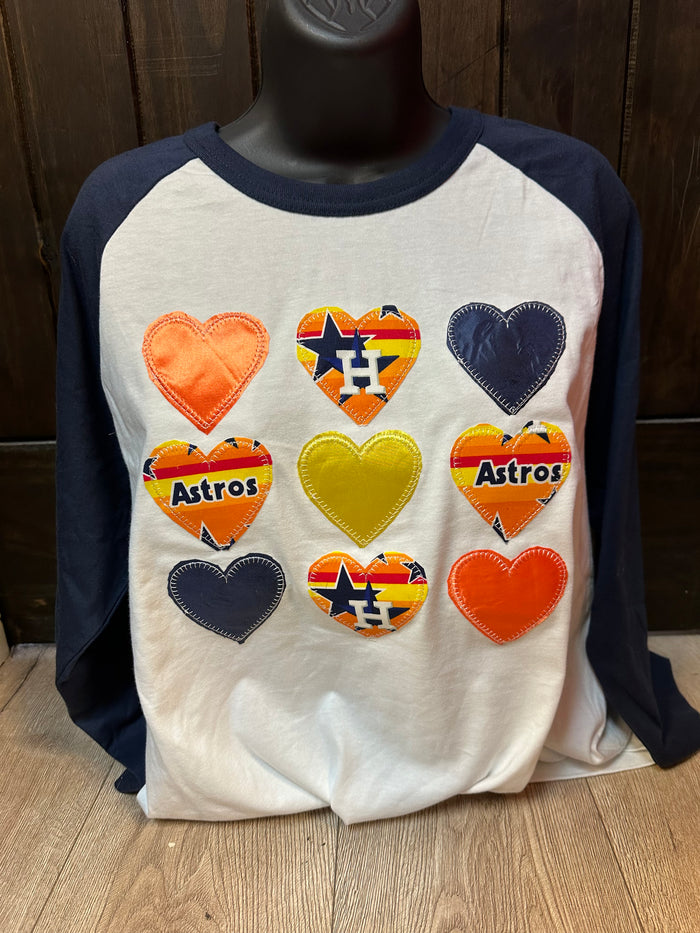 "Astros Mixed Hearts; Applique" White & Navy Tee