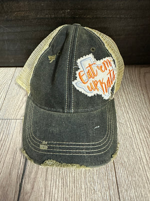 "Eat 'Em Up Kats" Texas Patch Distressed Denim Hat