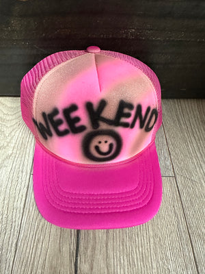 "Weekend" Pink & Gold Spray Puffy Hat