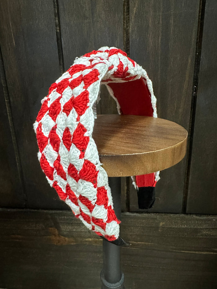 Quilted Knot Headband- Red & White