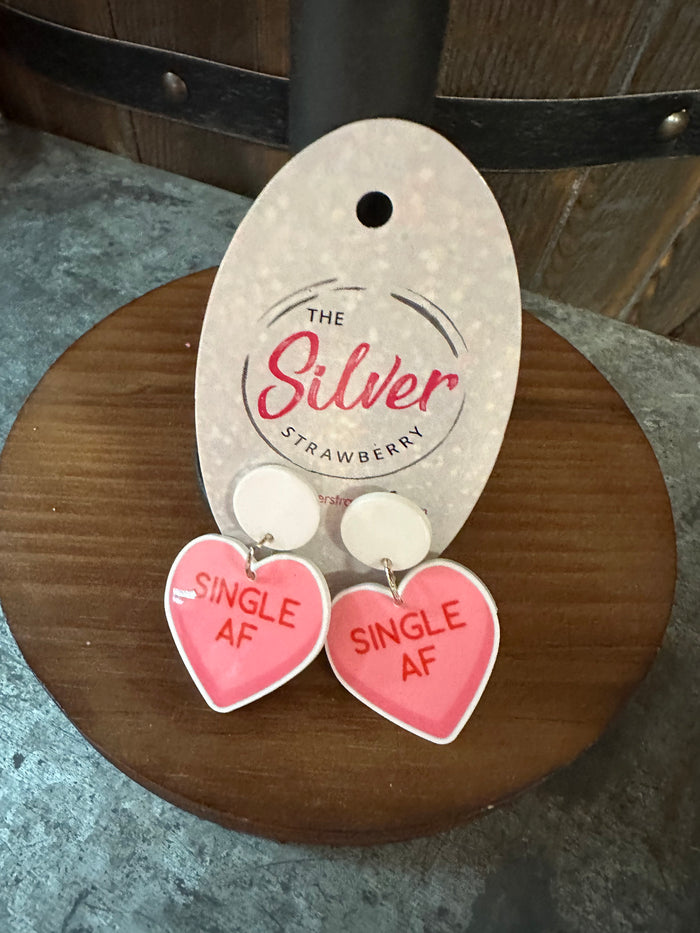 Glossy Acrylic Earrings- "Single AF" Pink Heart