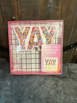 Cake Accessories- "YAY" Sprinkled Filled Cake Topper