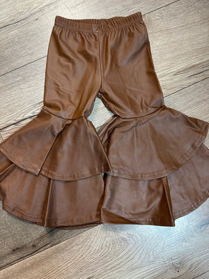 Ruffle Bell Bottoms- Brown "Pleather"