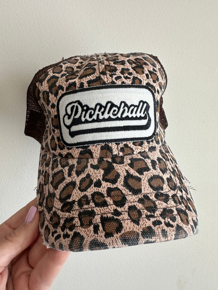 "Pickleball" Brown Cheetah Hat