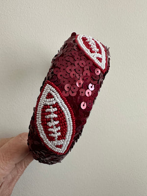 Sequins Beaded Headbands- "Football" Maroon & White